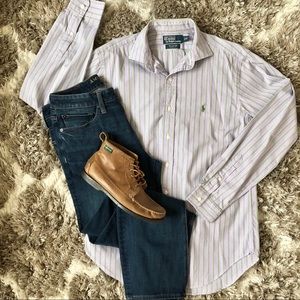 🏇🏽Polo Purple & Green Striped Button Down